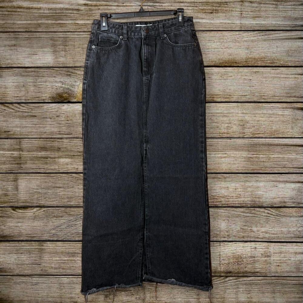 NA-KD Black denim maxi skirt raw hem Y2K Vintage Boho Goth Alternative Emo Size